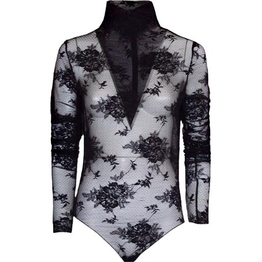 THE ANDAMANE body con ricamo a fiori - nero