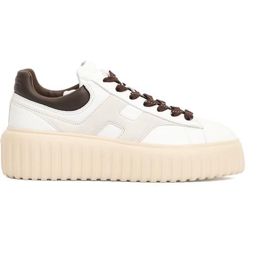 hogan sneakers h stripe pelle bianco marrone