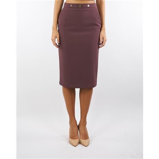 ELISABETTA FRANCHI gonna merlot in crêpe con logo gioiello