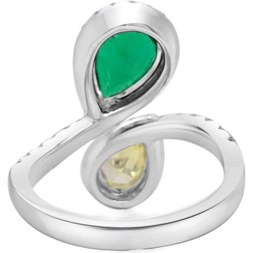 HYT Jewelry anello in oro bianco e giallo 18 carati con diamanti e smeraldi