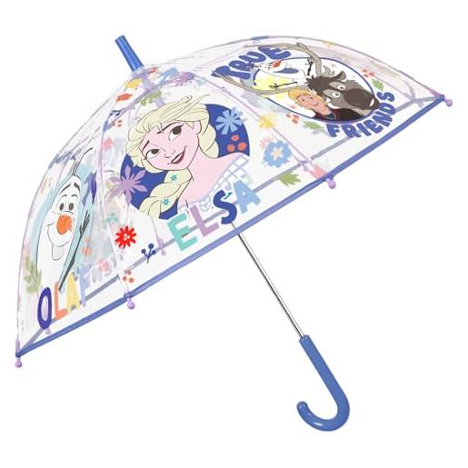 PERLETTI ombrello transparente frozen 2 bambina lungo a cupola - elsa anna disney 4-6 anni - diametro 74 cm