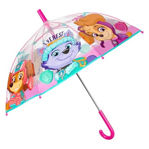 PERLETTI ombrello trasparente bambini 3 4 5 anni con apertura manuale - ombrellino bambina paw patrol antivento - ombrello pioggia bimba a cupola resistente skye everest - diametro 69 cm (rosa)