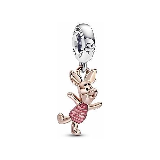 PANDORA disney pendente con pimpi in argento sterling e placcato in oro rosa 14 carati con smalto trasparente rosa e nero