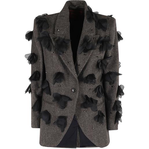 Marella giacca con applicazione a fiori - marrone