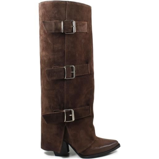 Personal stivali texani alti con bavero risvolto e 3 fibbie "noise" - camoscio testa di moro