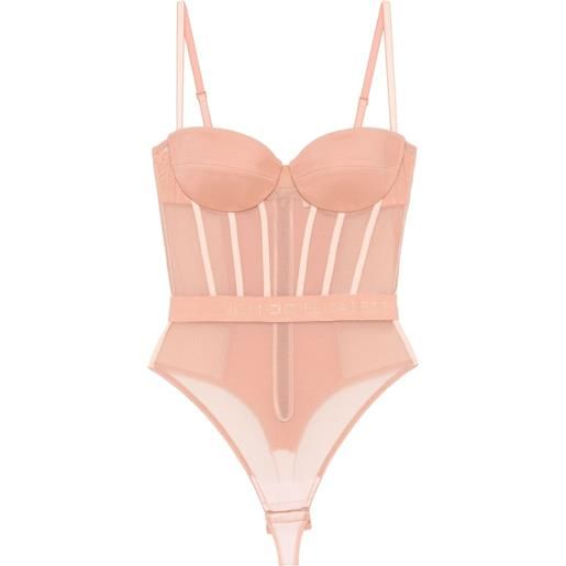 Elisabetta Franchi body con banda logo - toni neutri