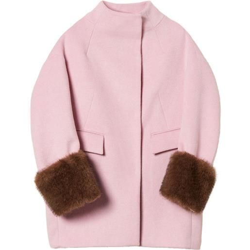 TWINSET cappotto monopetto con polsini in pelliccia sintetica - rosa