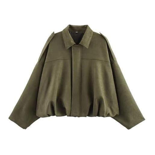Generico giacca bomber donna risvolto colletto scamosciata giacche softshell in finta pelle giacche da moto casual maniche lunghe corto giacca donna moda vintage camoscio cappotto