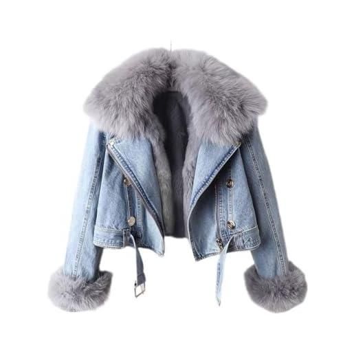 FM2018XSL giacca denim invernale da donna corta calda cappotto jeans con fodera in pelliccia sintetica rimovibile giacca pelosa (it, testo, m, regular, regular, blu)
