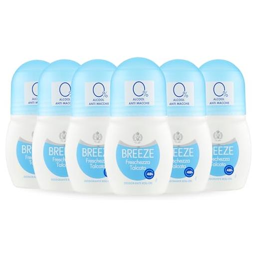 Breeze | deodorante roll on freschezza talcata, 6x50 ml
