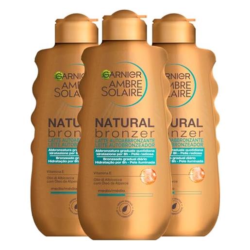 Garnier ambre solaire natural bronzer latte autoabbronzante graduale e idratante 8h con olio di albicocca e vitamina e - 3 flaconi da 175ml