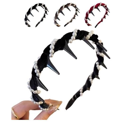 Generico vintage high cranium artificial pearl hairband, 2025 new elegant non slip pearl headbands, headband zig zag, bridal hair hoop party wedding hair accessories for women and girls (black)