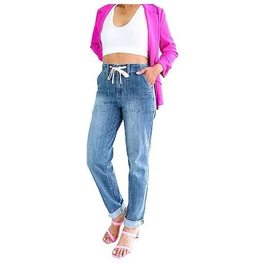 Fannyfuny jeans donna denim cargo in denim tinta unita con tasche vita alta pantalone svasati gamba dritta elasticizzati casual pantalone jeggings skinny y2k curvy classico jeggings skinny slim baggy slim fit