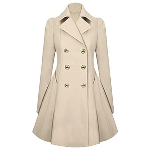 Goolecrimp donna elegante vintage swing dress cappotto trench doppio petto anni '50 cappotto classico con risvolto cappotto trench doppio petto cappotto lungo slim (mandorla, xxl)
