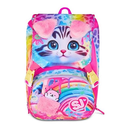 SJ GANG STYLE JAM GANG zaino scuola estensibile big, fucsia, zaino con divisorio interno, tasca superiore con orecchie in peluche, tasca per borraccia, 24 l, zaino scuola elementare, bambina