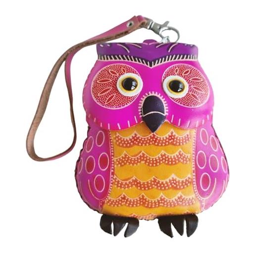 BDHRKTE 1 portamonete in pelle con cerniera a forma di gufo, borsa a mano, borsa da polso, portamonete, portamonete, mini organizer in pelle con cerniera per donne, rosso rosato, hyy000169a