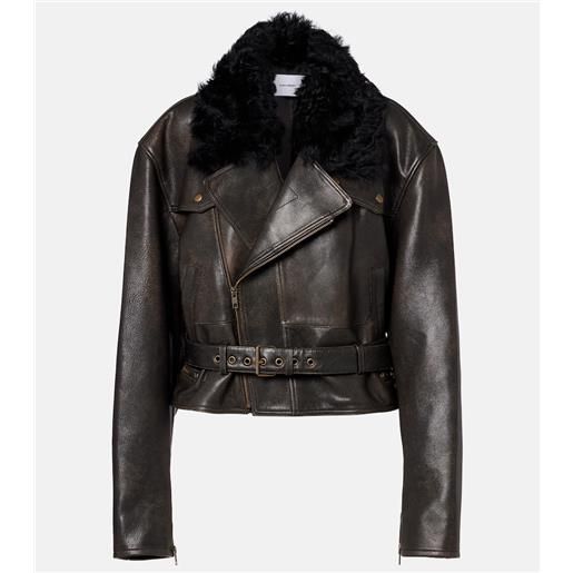 Alex Perry giacca biker in pelle con shearling