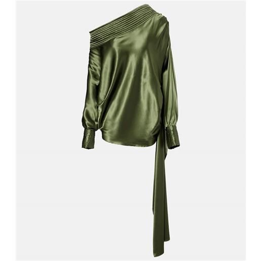 Dries Van Noten top asimmetrico in raso di misto seta