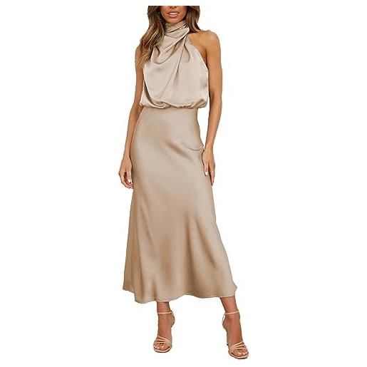 BDSCZW abito da donna elegante in raso, senza maniche, a vita alta, per matrimonio, formale, per cocktail, per feste, colore: rosa. , m