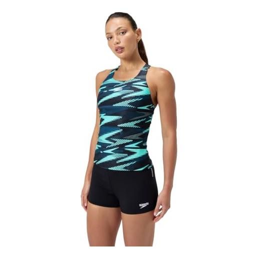 Speedo hyperboom tankini, asciugatura rapida, allenamento, fitness, resistente al cloro costume da bagno per donna, arctic glass, 28