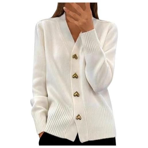 Generic elegante cardigan con bottoni a cuore, cardigan leggeri da donna con scollo a v a maniche lunghe maglione lavorato a maglia 2025 top alla moda autunno, beige, taglia unica