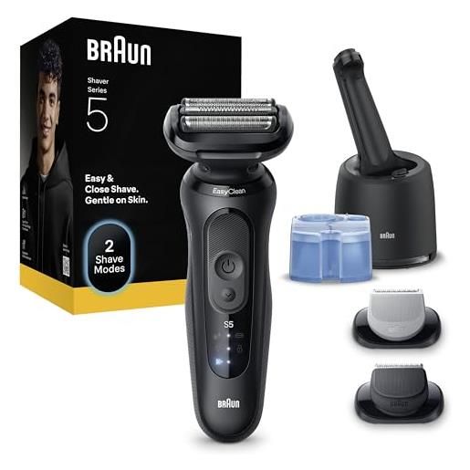 Braun serie 5 rasoio elettrico barba, wet&dry, regolabarba uomo, rasoio barba, 50 min di utilizzo, stazione smart. Care 4in1, +2 accessori, senza fili, 100% impermeabile, 52-n7650cc, nero