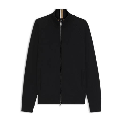 BOSS cardigan in cotone e lana vergine con zip, nero