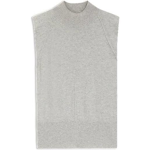 BOSS top senza maniche in cashmere con toppe sulle spalle, grigio chiaro