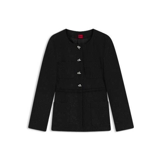 HUGO blazer regular fit in bouclé scintillante con bottoni a nodo, nero