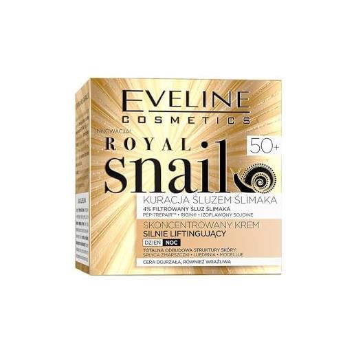 Eveline cosmetics royal snail crema viso lifting intensivo 50+ - antirughe e rassodante con bava di lumaca e isoflavoni di soia per pelle matura, 50ml
