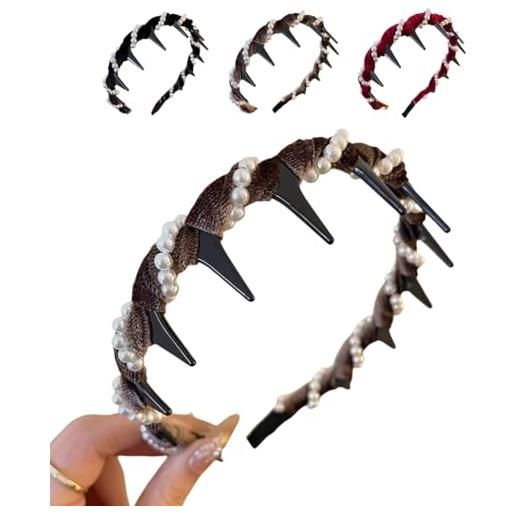 Generico vintage high cranium artificial pearl hairband, 2025 new elegant non slip pearl headbands, headband zig zag, bridal hair hoop party wedding hair accessories for women and girls (brown)