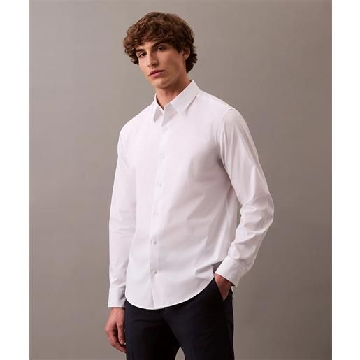 Calvin klein camicia in cotone elasticizzato bianca uomo