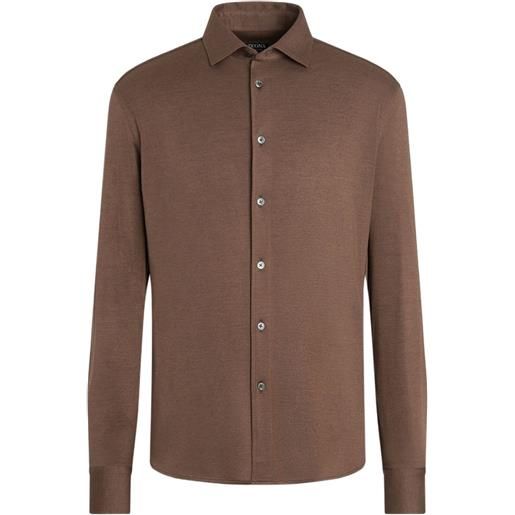 Zegna camicia in misto cashmere e seta - marrone