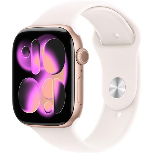 Apple watch series 11 gps 46mm cassa alluminio oro rosa con band rosa fard s-m