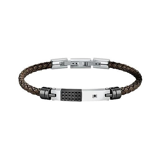 Morellato bracciale uomo in acciaio, pelle naturale, pietra, collezione moody - sqh57