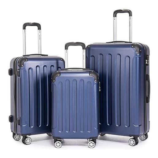 Boleedy set di valigie rigide 3 pezzi(55/66/76cm), set valigia leggero in abs rigido con lucchetto e ruote a 360°, grande trolley per business e viaggio