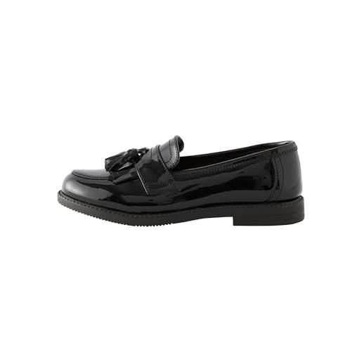 Next ragazza mocassini per la scuola in pelle con nappa black patent
