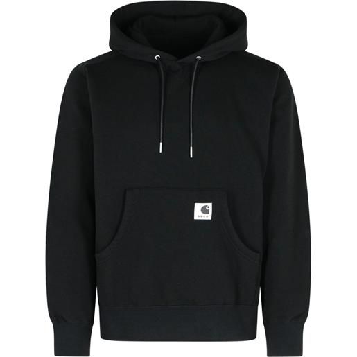 sacai felpa con cappuccio e coulisse - nero