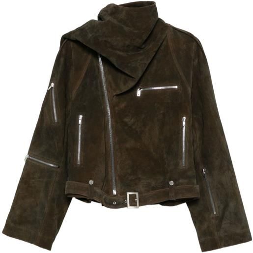 Rick Owens giacca biker asimmetrica - marrone