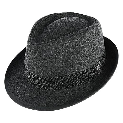 Ascentix fedora da uomo, tesa da 5,1 cm, misto lana classica con fascia a spina di pesce, grigio, s