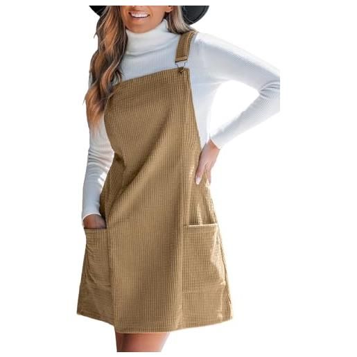 CUPSHE abito da donna in velluto a coste con scollo quadrato, linea ad a, mini abito con tasche, cachi, xl