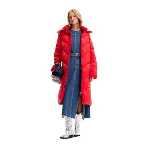 Desigual woman woven padded long overcoat cappotto in tessuto da donna, colore: rosso, xs