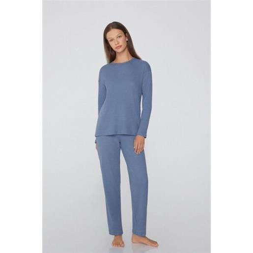 Tezenis pigiama lungo girocollo a costine donna blu