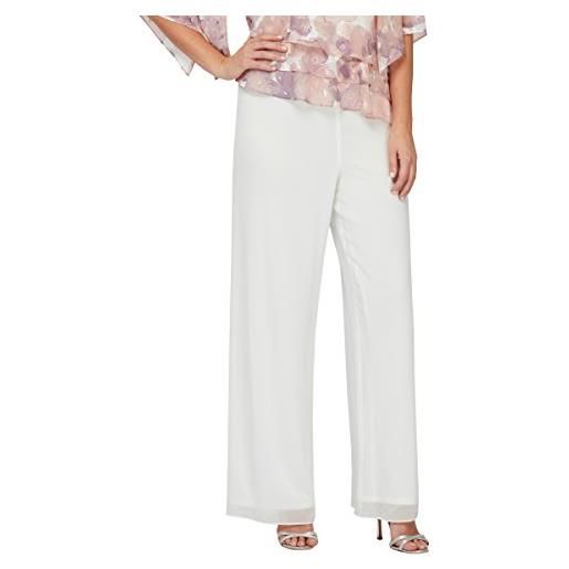 Alex Evenings women's wide leg dress pant for mother of the bride, elegant party outfit regular sizes, ivory chiffon, medium petite