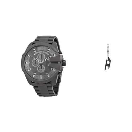 Diesel orologio da uomo mega chief in acciaio inossidabile grigio e orecchini neri, set