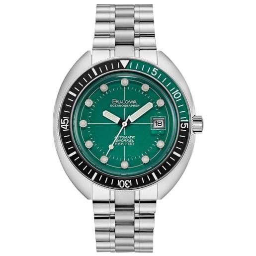 Bulova Orologio Da Uomo 96B396 - Quarzo, Cinturino In Acciaio Inox, Quadrante Verde, Vetro Zaffiro, Impermeabile 10 Bar