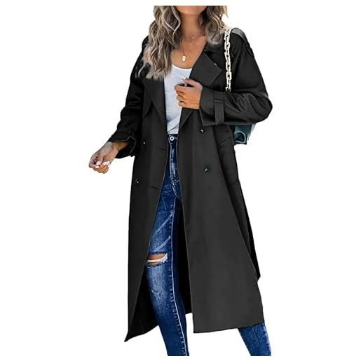 Generic cappotto invernale da donna in misto lana, doppiopetto, di media lunghezza, con revers, caldo ed elegante, per abbigliamento casual da ufficio. 