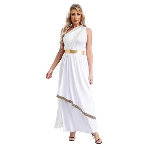 JEATHA vestito dea greca per donna vestito da antica romana senza maniche toga da antica egitto vestito cosplay della dea greca antica bianco s