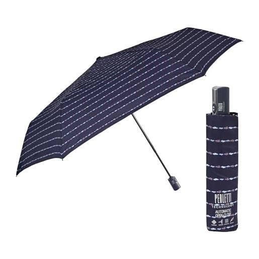 PERLETTI ombrello pieghevole extra-piatto donna - ombrello antivento piccolo viola da borsa viaggio resistente - mini ombrello compatto apri chiudi automatico - diametro 95 cm (extra piatto righe)