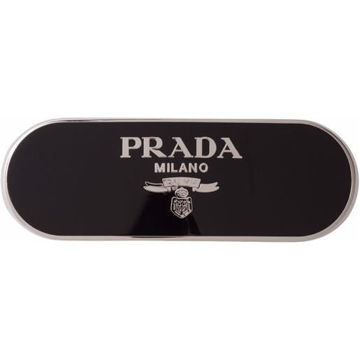 Prada fermacapelli con placca logo - nero